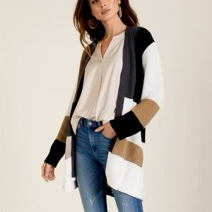 Fortune & Ivy Stitch Fix Beige Black Colorblock Cardigan Sweater Womens Sz XL
